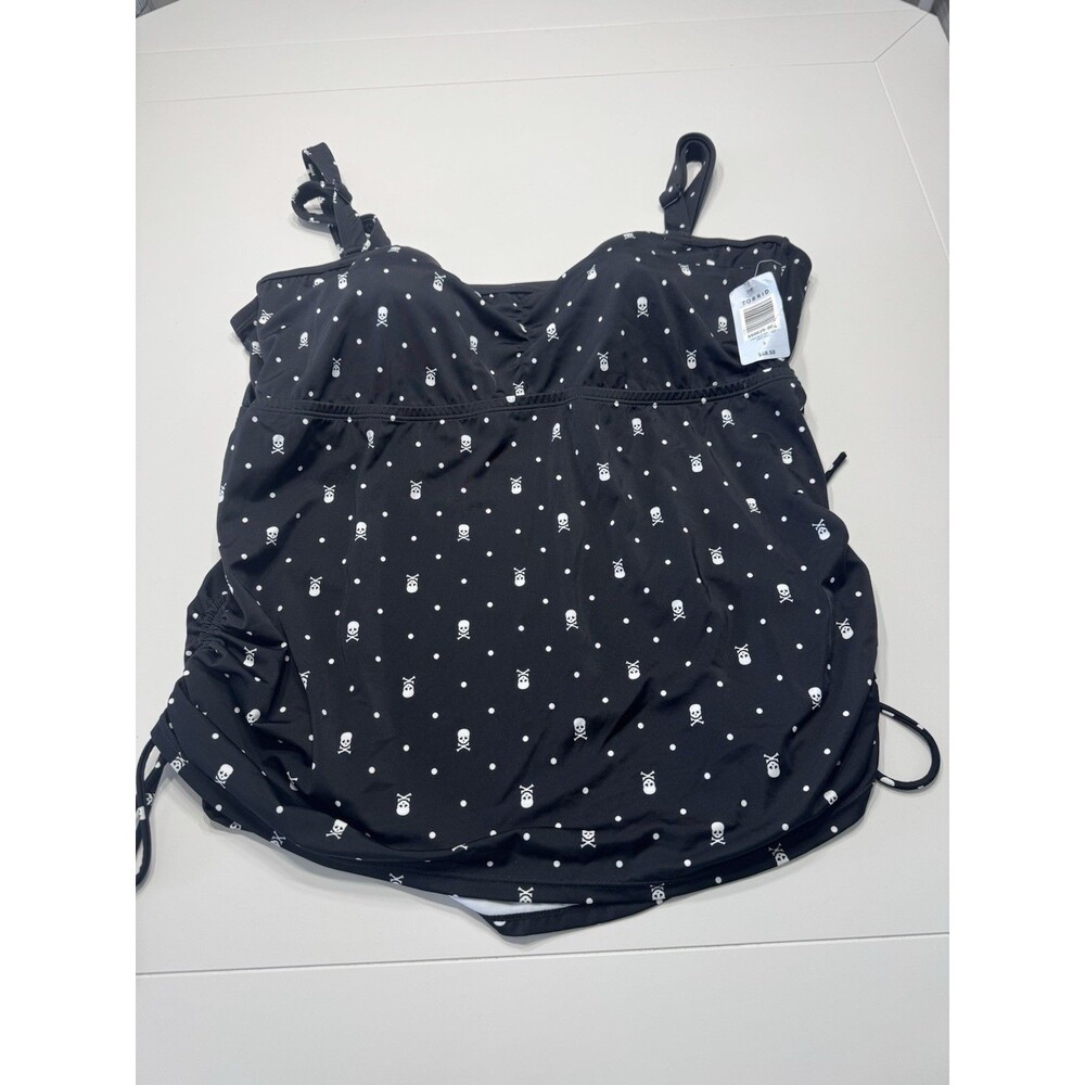 New Torrid Women’s Size 3 (3 XL) Black Skulls And Polka Dots Swim Top - Push-up